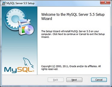 MySQL installation welcome screen